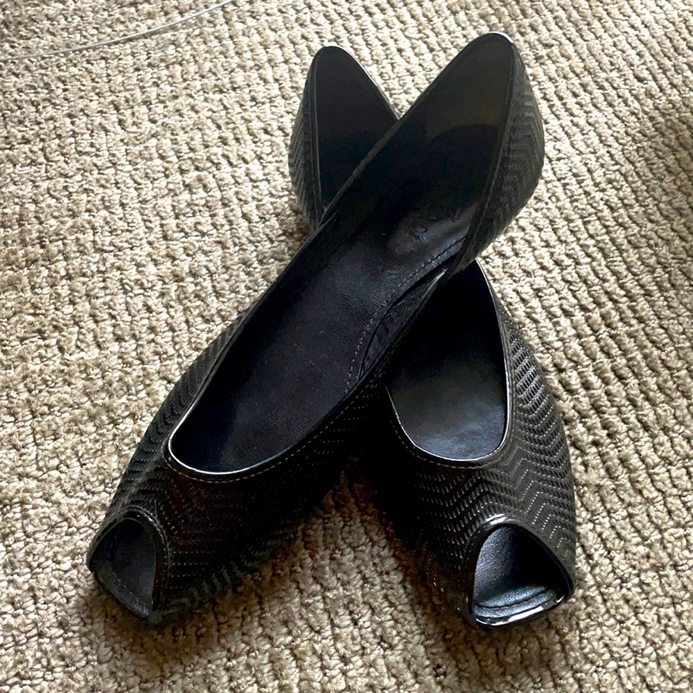 Hogan Black Open Toe Woven Ballet Flats